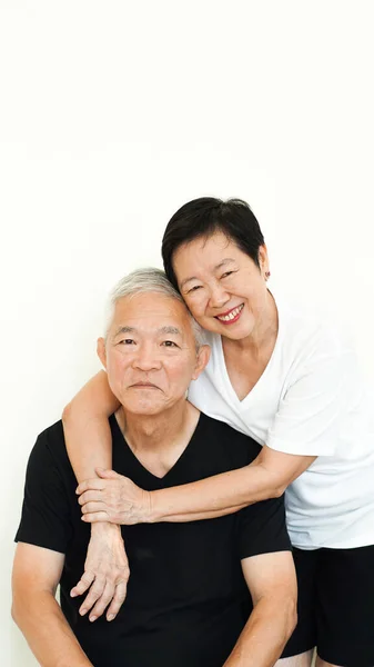 Asian elder senior couple happy together smile on white background