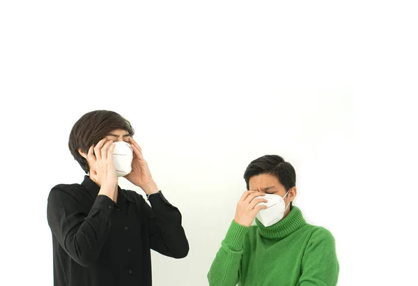 Dois Asiático Diversidade Amigos Máscara Frustrado Irritado Preocupação Corona Vírus — Fotografia de Stock