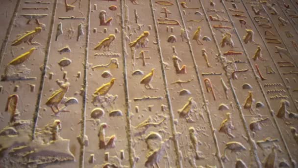 王の谷墓青と黄色の墓の中のタウセルトとセトナフトのヒエログリフの墓 — ストック動画