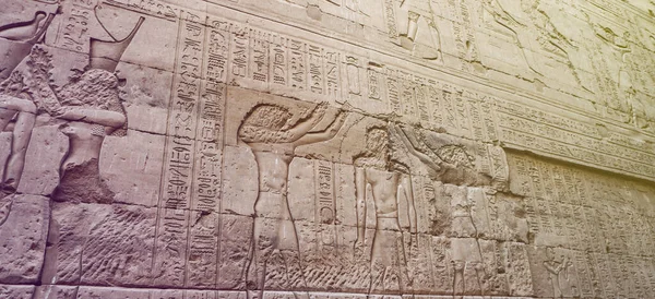 Egyiptomi Hieroglifikus Istenarc Megsemmisült Edfu Horus Templom Falánál — Stock Fotó
