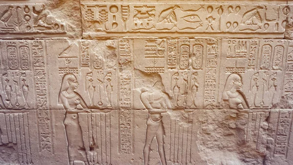 Egyiptomi Hieroglifikus Istenarc Megsemmisült Edfu Horus Templom Falánál — Stock Fotó