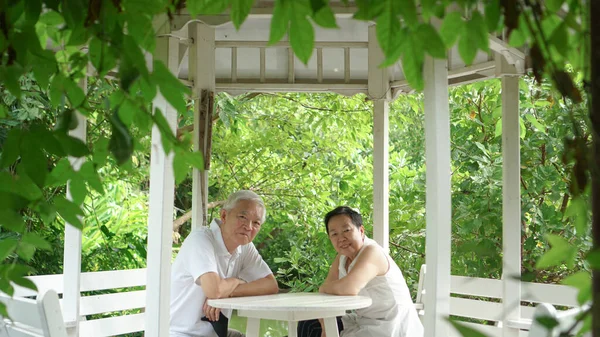 Aziatisch Oudste Senior Paar Dragen Masker Quarantaine Eascape Groen Natuurpark — Stockfoto