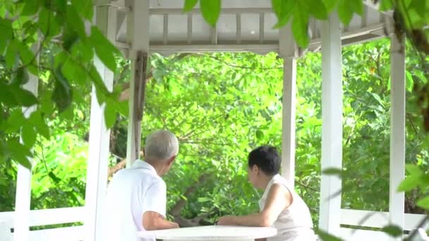 Senior Äldre Asiatiska Par Quarentine Tillsammans Grönskande Naturlig Grön Miljö — Stockvideo