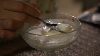 Hindistan cevizli kremalı hindistancevizli puding, hindistancevizi sütü sütü ve lezzetli mutfağı yemek.