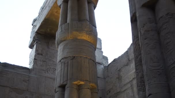 Noční Obloha Luxor Chrám Egypt Uplight Sloupy Krásný Pohled Hieroglyfy — Stock video