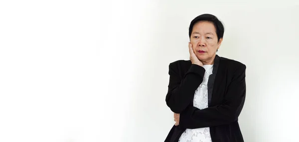 Gestresst Frustreerde Aziatische Senior Oudere Vrouw Ondernemer Fout Probleem Gebeurd — Stockfoto