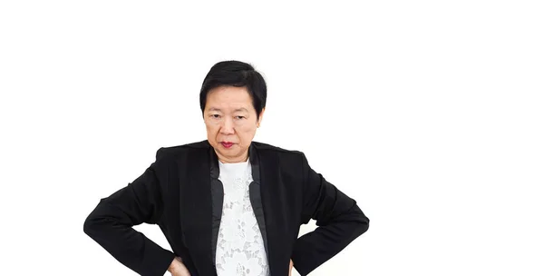 Stressé Frustreaded Asiatique Aîné Femme Propriétaire Entreprise Sur Erreur Problème — Photo