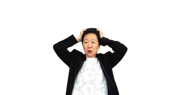 Стресс Разочарование Азиатских Старших Женщин Владелец Бизнеса Ошибки Проблемы Произошло — стоковое фото
