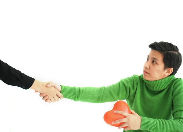 Handsome Asian Tomboy Lgbt Abstract Relationship Love Support Holding Hand — Stock Photo, Image