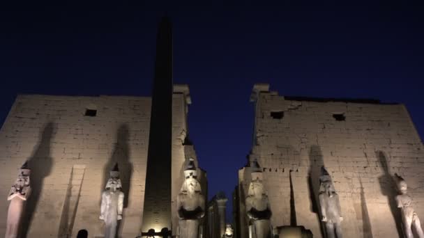 Temple Luxor Entrée Nuit Avec Architecture Lumière Belle Monument Historique — Video