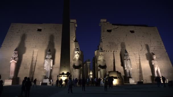 埃及卢克索2019年8月22日 卢克索神庙入夜 装饰建筑 美化美丽的历史地标 — 图库视频影像