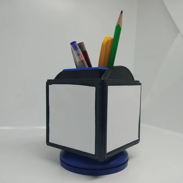 Plastic Pen Stand With Colourful pens, white background