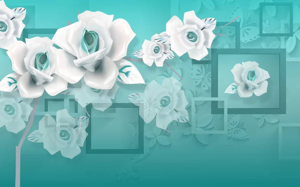 3d wallpaper with whitest flower and aqua color beautyful background
