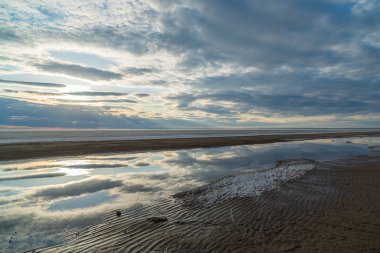 Bahar manzara. Ob rezervuar üzerinde eriyen kar. Rusya, Sibirya, Novosibirsk bölgesi.