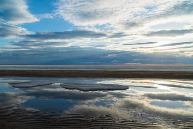 Bahar manzara. Ob rezervuar üzerinde eriyen kar. Rusya, Sibirya, Novosibirsk bölgesi.