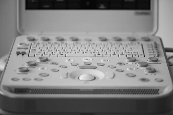Keyboard Gray Orange Buttons Control Panel Modern Ultrasonic Device Black — Stock Photo, Image