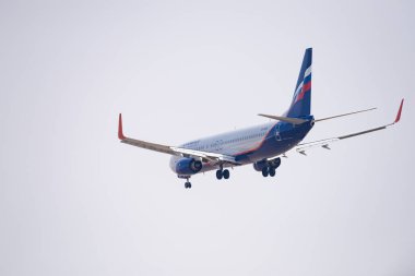 Novosibirsk, Rusya - 2 Mayıs 2018: Boeing 737-8lj Vp-Bfb Aeroflot yaklaşımlar iniş uluslararası havaalanında Tolmachevo için.