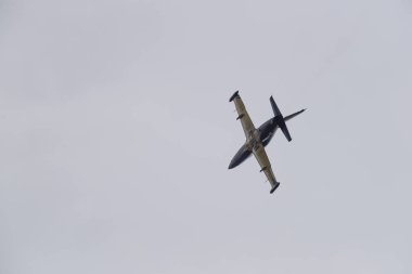 Novosibirsk, Rusya Federasyonu - 5 Ağustos 2018: Akrobasi ekibi Russ L-39 Albatros uçakta program hava gösterisi yapar.