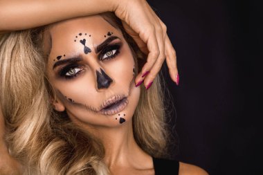 Sexy witch with Halloween skeleton make up - Image clipart