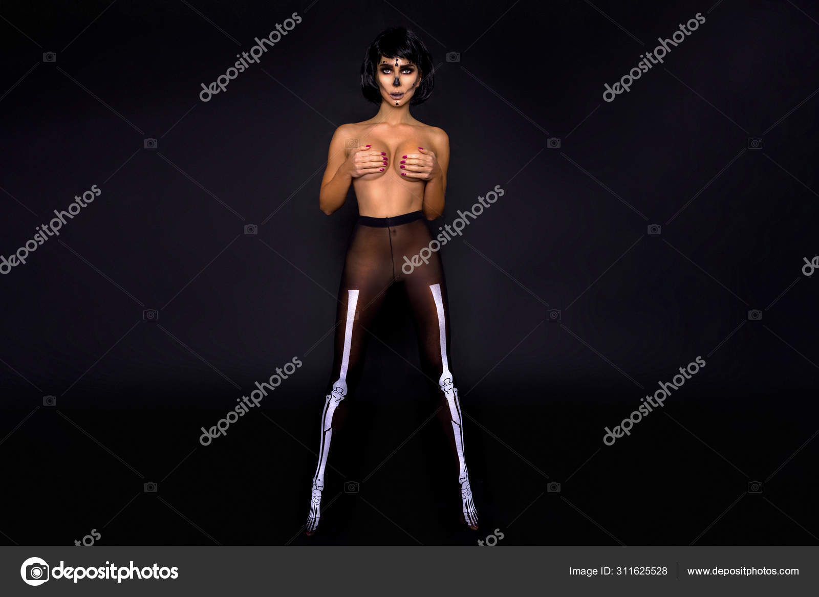 Halloween Sexy Naked Witch Portrait Beautiful Young Woman Witches Makeup  Stock Photo by ©marcink3333 311625528