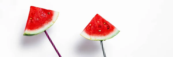 Närbild Några Bitar Uppfriskande Vattenmelon Vit Bakgrund — Stockfoto