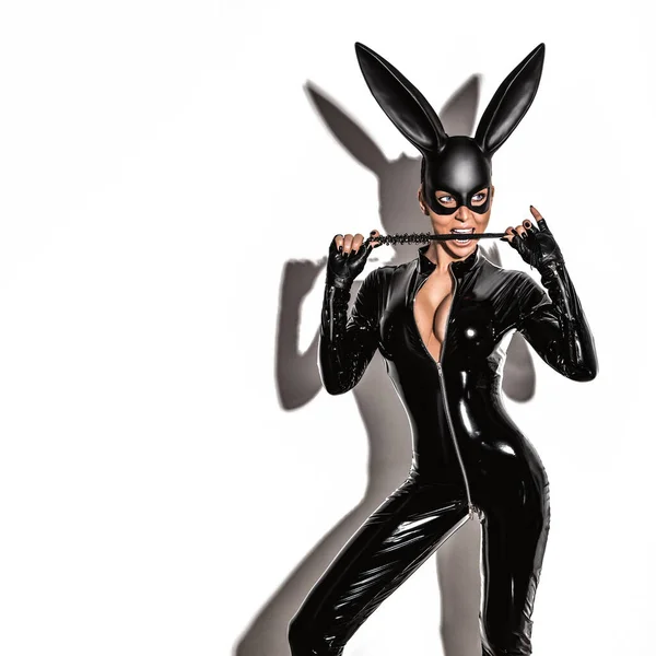 Halloween Sexy Girl Bunny Costume Sexy Blonde Beautiful Woman Posing — Stock Photo, Image