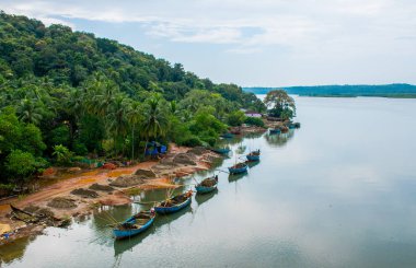 Goa kıyı şeridinin gündüz Hindistan 'daki doğal manzarası. 