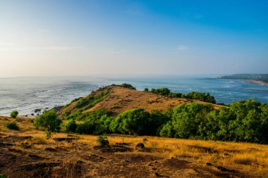 Goa kıyı şeridinin gündüz Hindistan 'daki doğal manzarası. 