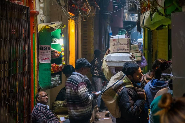 Delhi India Gennaio 2018 Sacco Persone New Delhi City Street — Foto Stock