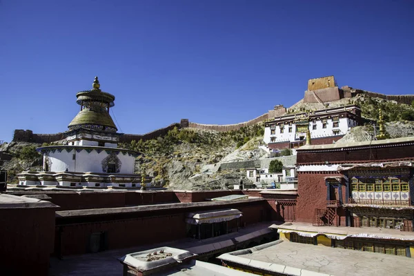 Lenyűgöző Panoráma Nyílik Város Gyandze Ősi Erőd Közép Tibeti — Stock Fotó