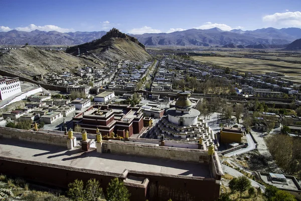 Fascinating Panorama City Gyandze Ancient Fort Central Tibet — Stock Photo, Image