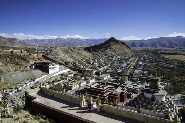 Panorama Fascinante Cidade Gyandze Antigo Forte Tibete Central — Fotografia de Stock