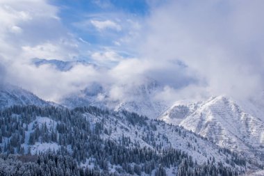 Askat köyü yakınlarındaki Altay Dağları'ndaki Suganda Kutsal Dağı. Sibirya'da Rus kışı