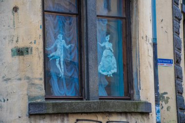 Vyborg - Rusya - Ocak 2018: Old Town'daki farklı eski binalar. Rusya'da Kış