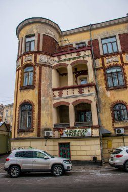 Vyborg - Rusya - Ocak 2018: Old Town'daki farklı eski binalar. Rusya'da Kış