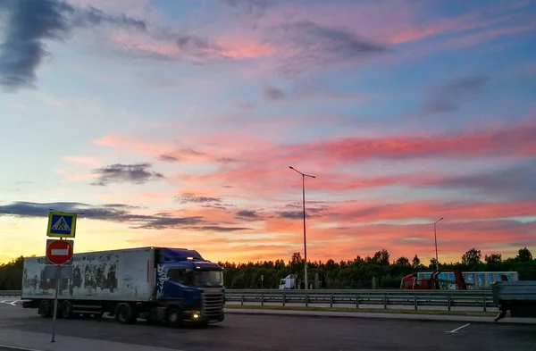 Highway Kaluga City Sunset Background Russia — Stock Photo, Image