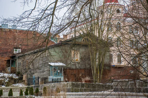 Виборг Росія Jan 2018 Різні Старі Будівлі Старому Місті Зима — стокове фото