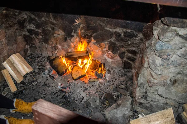 Burning Firewood Fire Viborg Baltic Russia — Stock Photo, Image