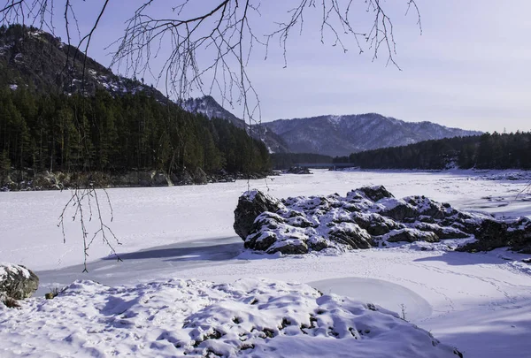 Altai Mountains Nära Oroktoy Village Ryska Vintern Sibirien — Stockfoto