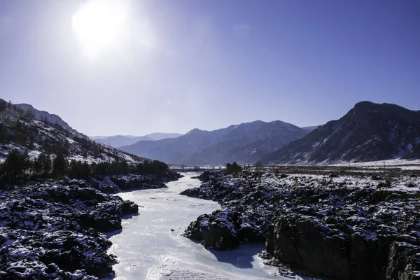 Altai Mountains Nära Oroktoy Village Ryska Vintern Sibirien — Stockfoto