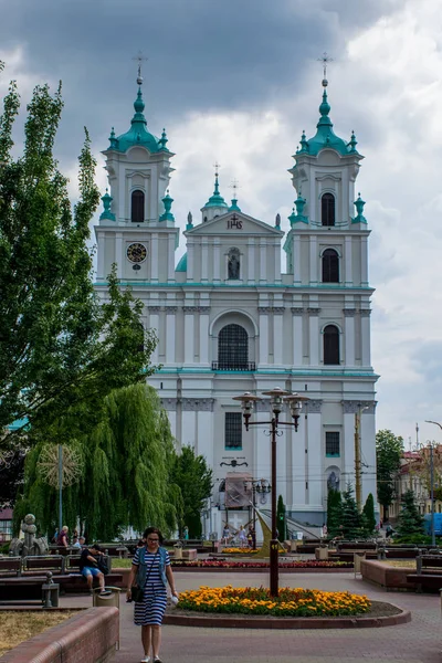 Grodno Vitryssland Juni 2018 Berömda Landmärke Francis Xavier Cathedral Solig — Stockfoto
