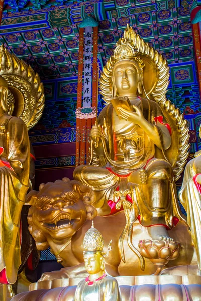 Дали Провинция Юньнань Китай Окт 2018 Золотые Буддийские Статуи Монастыре — стоковое фото
