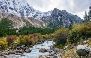 Doğu Tibet, Sichuan, Çin 'deki Kampo Nenang dağına gidiyor.
