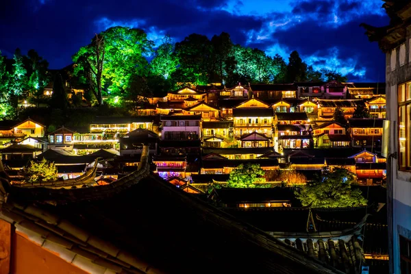 Vista Ciudad Prefectura Lijiang Por Noche Yunnan China — Foto de Stock