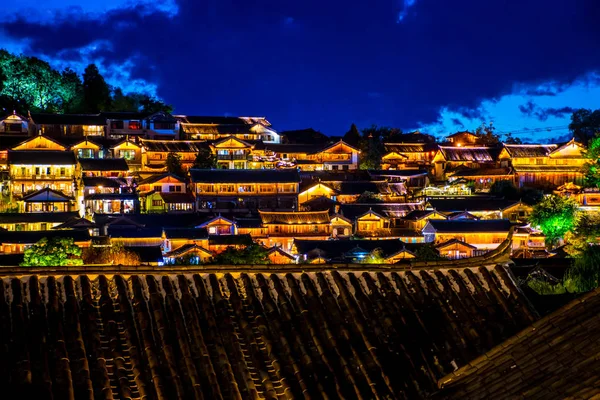 Vue Ville Dans Préfecture Lijiang Nuit Yunnan Chine — Photo