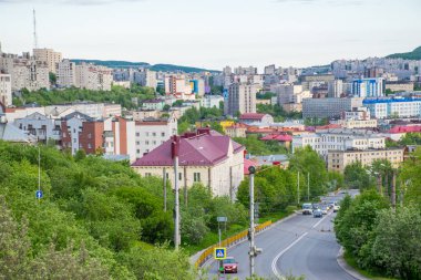 Murmansk şehir mimarisi manzarası, Rusya 