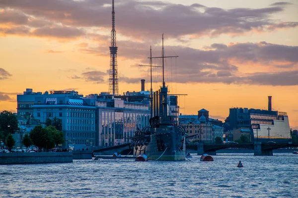 Schilderachtig Uitzicht Sint Petersburg Stad Zonsondergang Achtergrond Rusland — Stockfoto