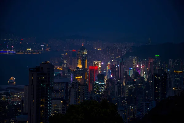 Városkép Megvilágítása Hong Kong Éjszaka Kína — Stock Fotó
