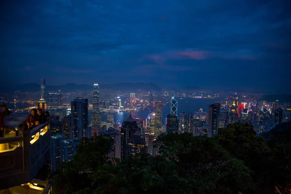 夜の香港の街並み照明 — ストック写真