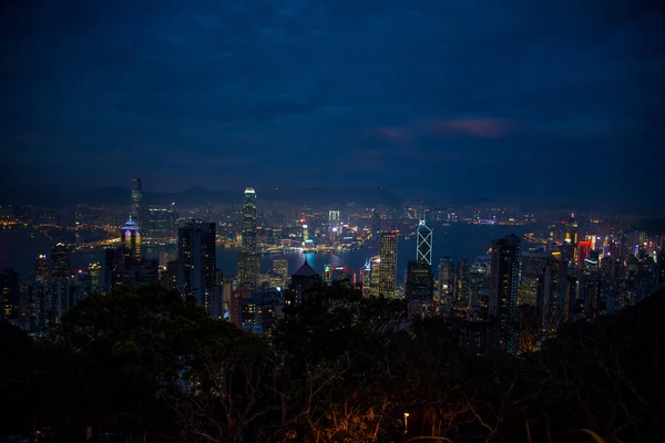 Gece Vakti Hong Kong Işıklandırılması Çin — Stok fotoğraf